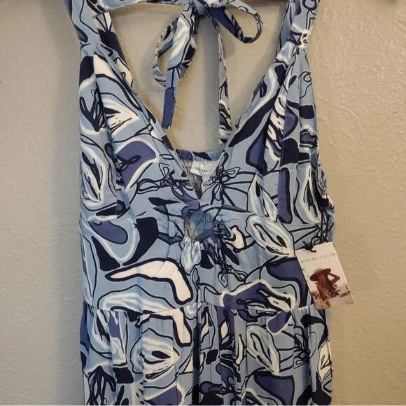 Sincerely Jules Blue White Abstract Print Wide Leg Jumpsuit Size Small - Picture 6 of 15